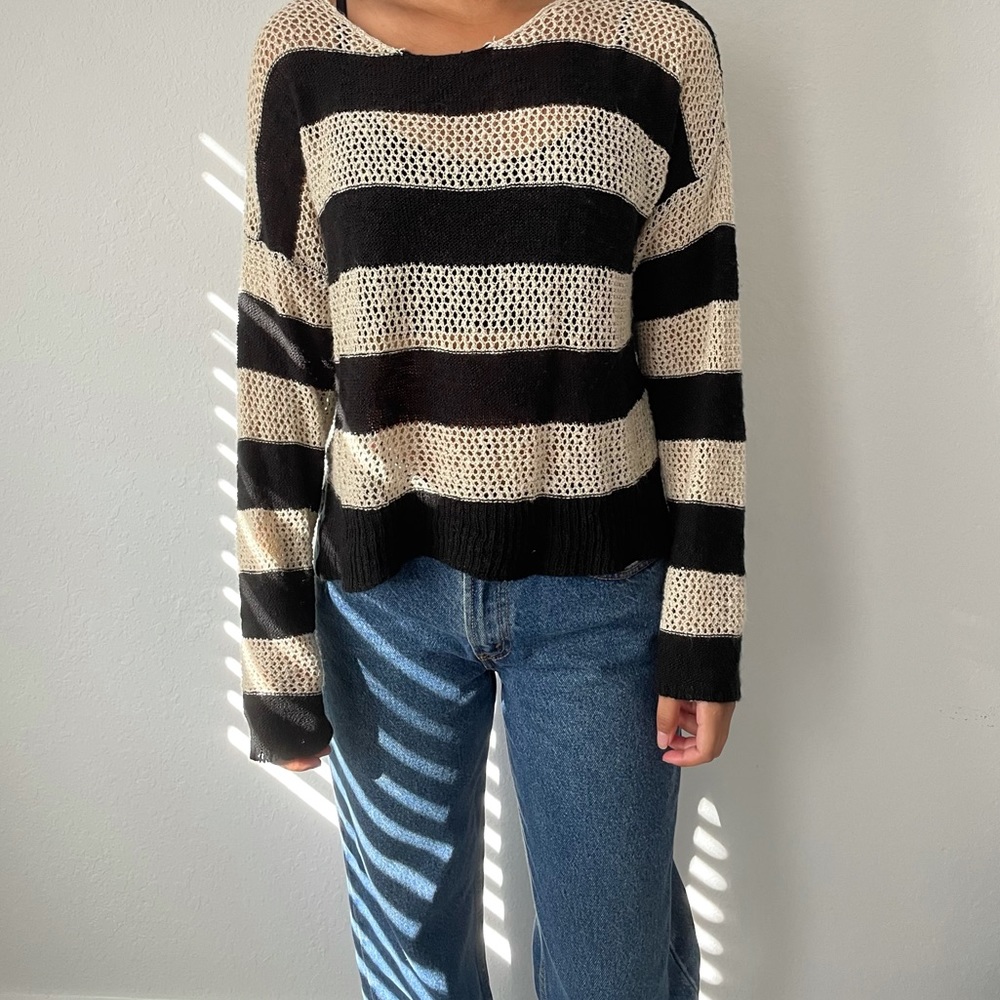 Cream and black fishnet Sweater